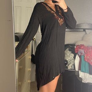Black long sleeve v neck dress